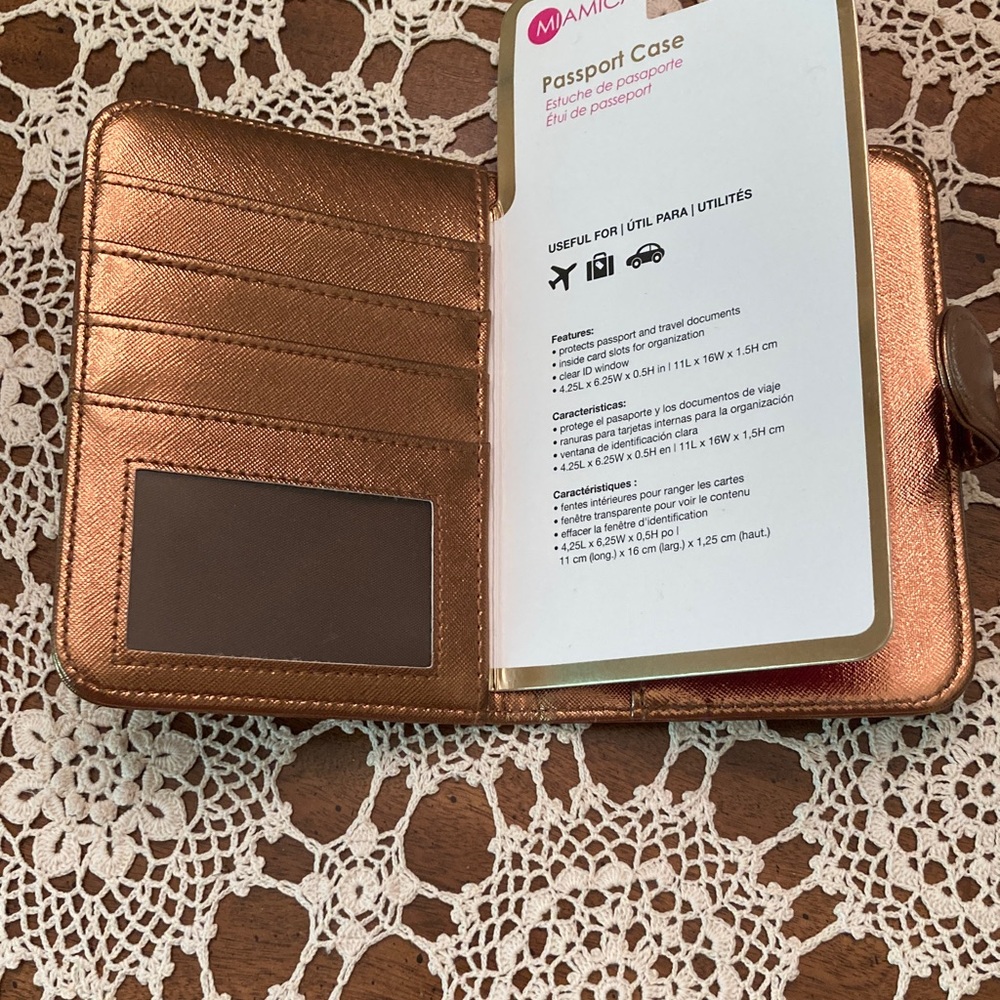 Passport case, Miamica Metallic Bronze Passport Case NEW, pockets inside - Picture 2 of 4